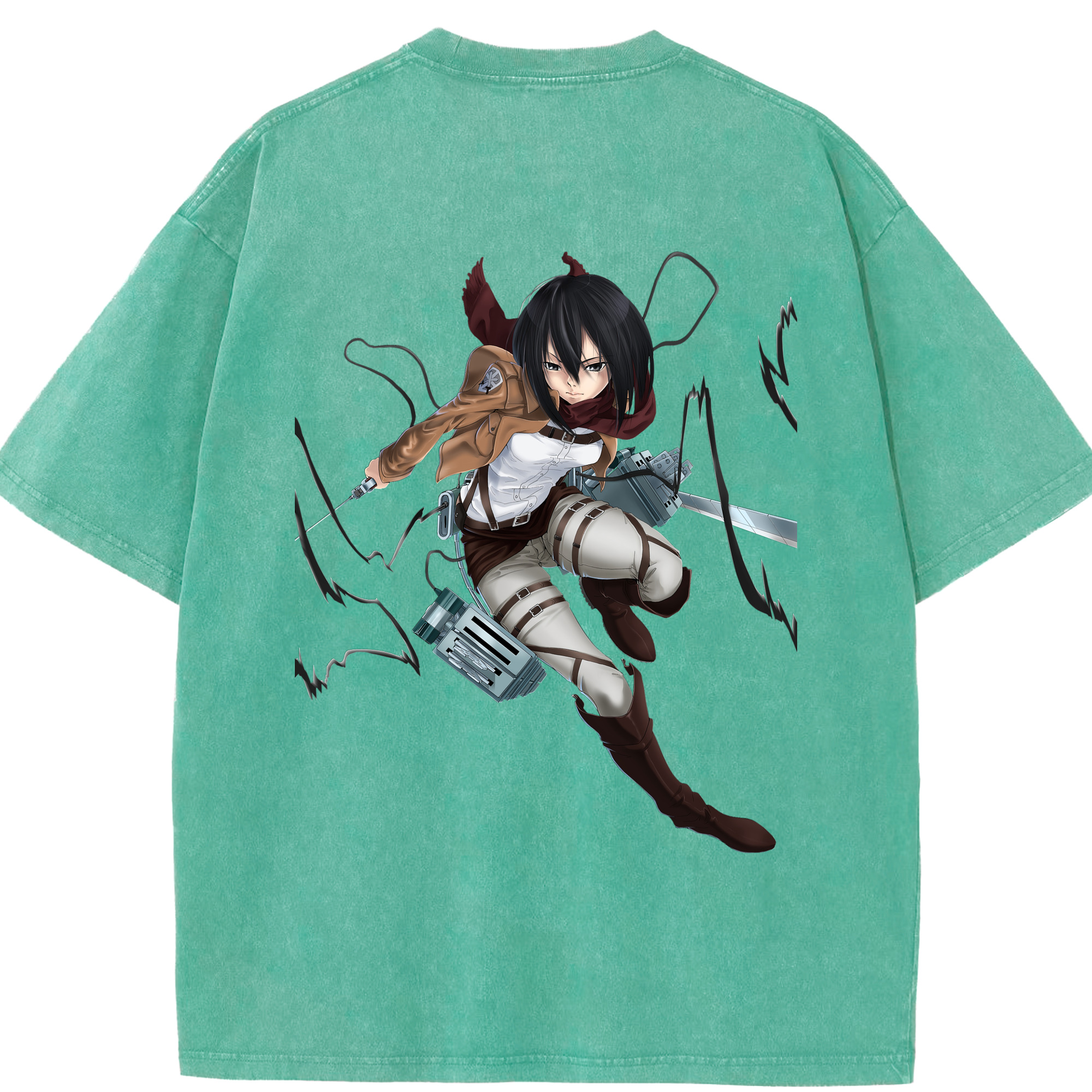 （画像用） 進撃の巨人 ミカサ·アッカーマン Attack on Titan Mikasa Ackerman 綿100% ヴィンテージ風 半袖Tシャツ（背面プリント）